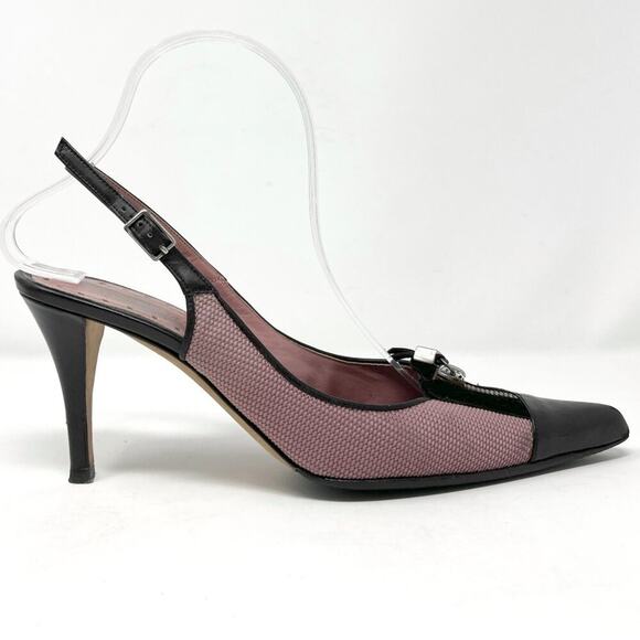 YSL Vintage Pointed Slingback Pumps Black Mauve Mesh Zipper Detail Sz 39 - Picture 4 of 9